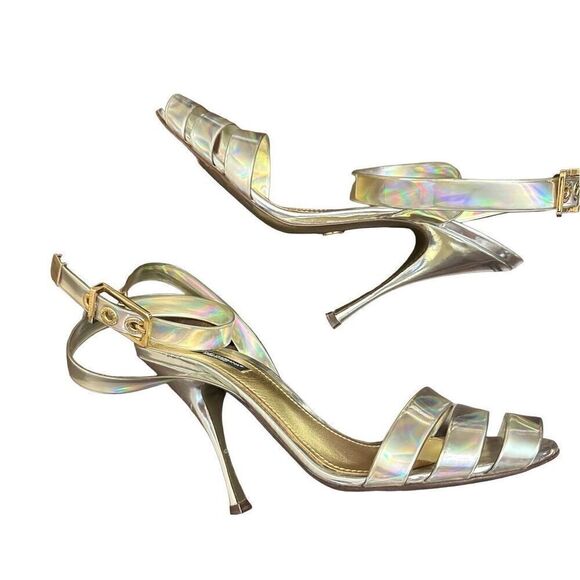 Dolce & Gabbana Iridescent Silver Ankle Strap Sandal Heels size 40 - Picture 2 of 9